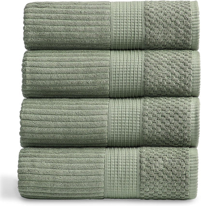 Springtree Home 100% Cotton Bath Towel Set of 4 | Super Soft & Absorbent with Quick-Dry Fibers | 4 Bath Towels | Textured and Durable Cotton | Krista Collection - Bright White