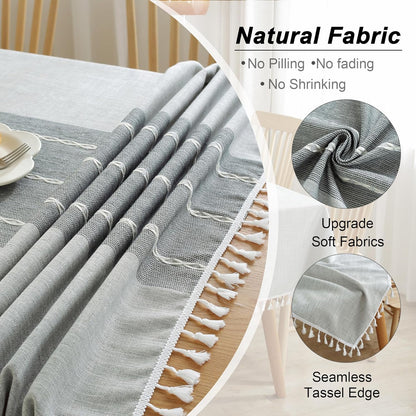 JIALE Tablecloths for Rectangle Tables,Cotton Linen Table Cloth Waterproof Tablecloth Wrinkle Free Farmhouse Dining Tables Cover,Soft Fabric Table Cloths with Tassels,Grey,55" X 120",10-12 Seats
