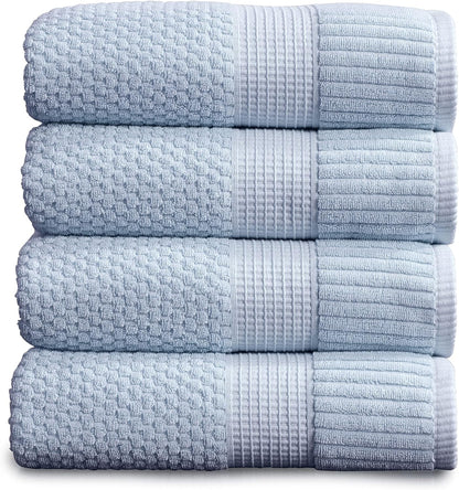 NY Loft 100% Cotton 4 Pack Bath Towels, 30" x 52", Soft & Absorbent, Quick Dry, Textured - Trinity Collection, Bright White