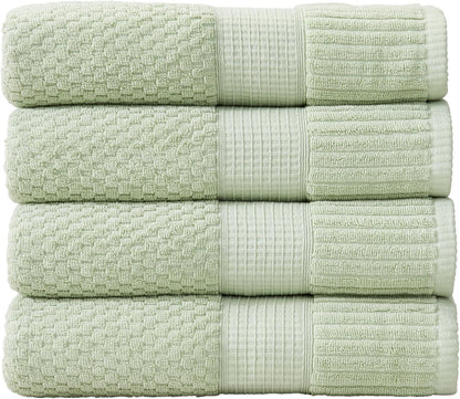NY Loft 100% Cotton 4 Pack Bath Towels, 30" x 52", Soft & Absorbent, Quick Dry, Textured - Trinity Collection, Bright White