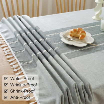 JIALE Tablecloths for Rectangle Tables,Cotton Linen Table Cloth Waterproof Tablecloth Wrinkle Free Farmhouse Dining Tables Cover,Soft Fabric Table Cloths with Tassels,Grey,55" X 120",10-12 Seats