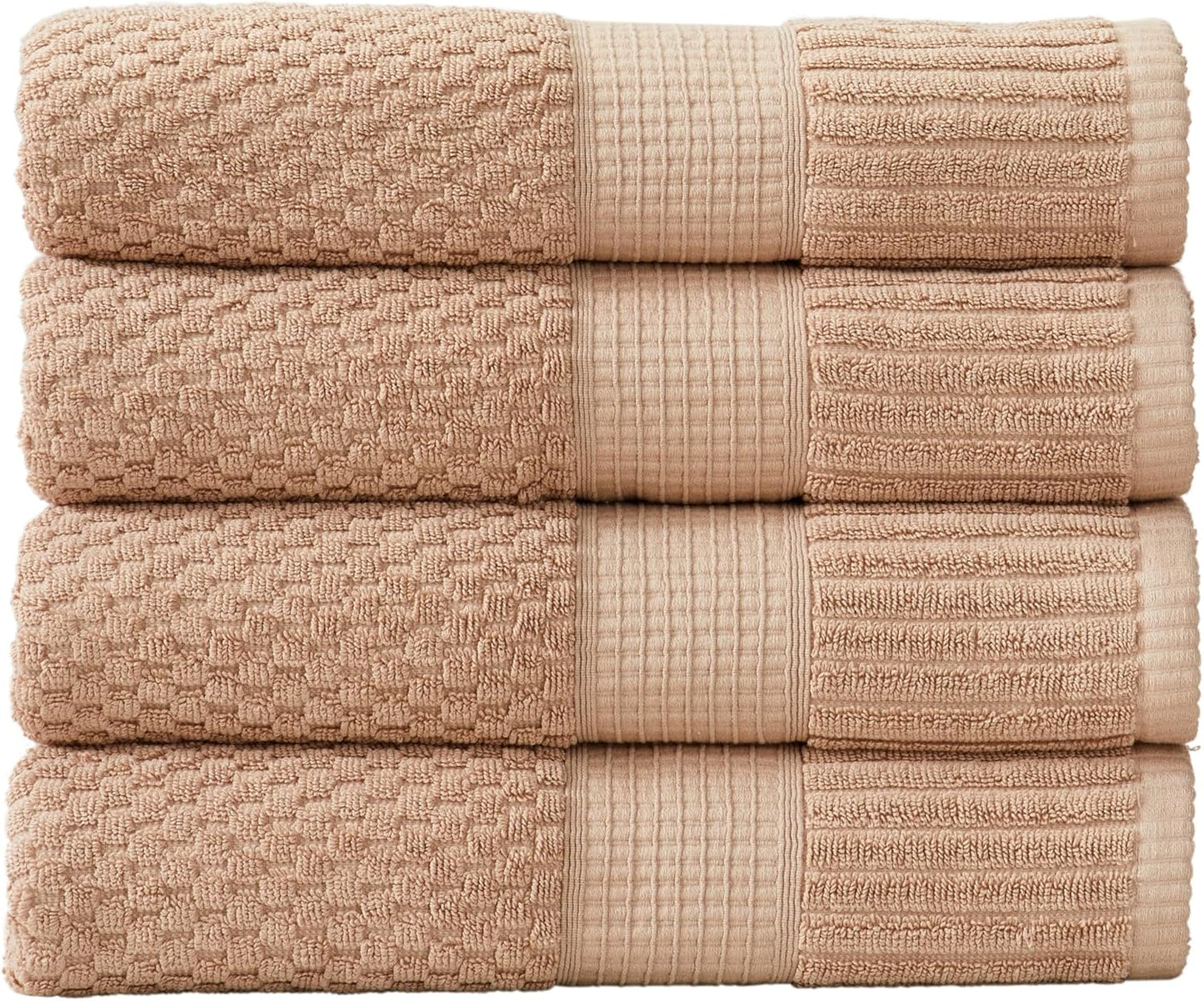 NY Loft 100% Cotton 4 Pack Bath Towels, 30" x 52", Soft & Absorbent, Quick Dry, Textured - Trinity Collection, Bright White