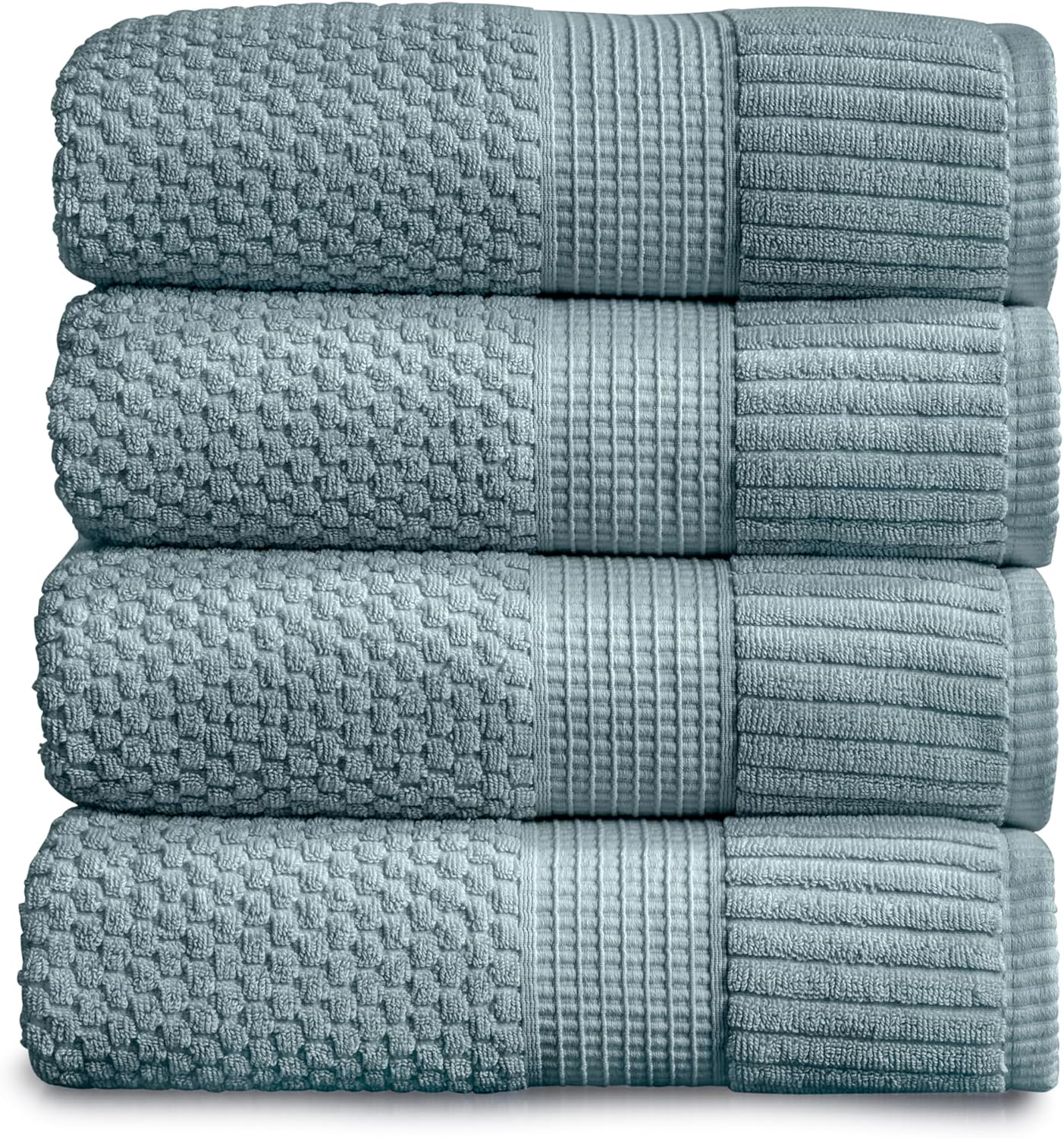 NY Loft 100% Cotton 4 Pack Bath Towels, 30" x 52", Soft & Absorbent, Quick Dry, Textured - Trinity Collection, Bright White