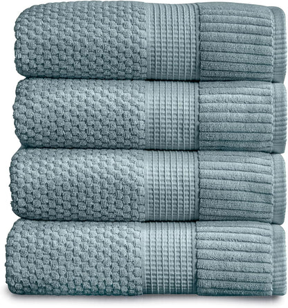 NY Loft 100% Cotton 4 Pack Bath Towels, 30" x 52", Soft & Absorbent, Quick Dry, Textured - Trinity Collection, Bright White