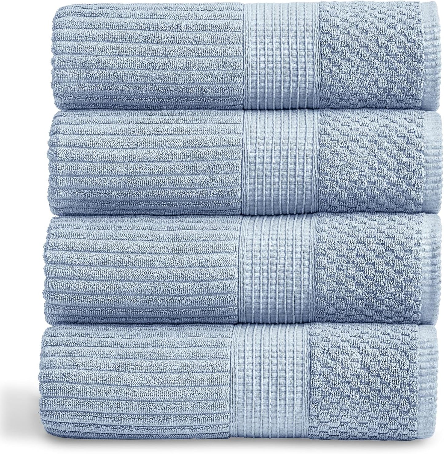 Springtree Home 100% Cotton Bath Towel Set of 4 | Super Soft & Absorbent with Quick-Dry Fibers | 4 Bath Towels | Textured and Durable Cotton | Krista Collection - Bright White