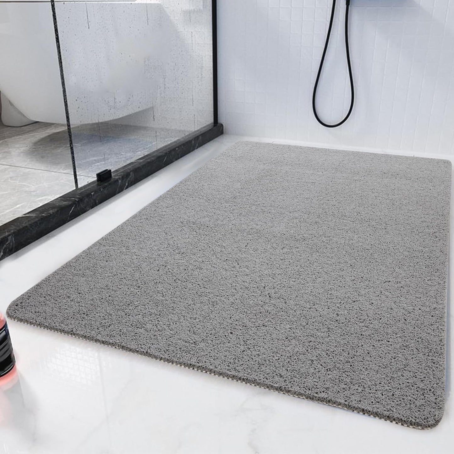 HOMBYS 58 x 44 Extra Large Shower Mat for Shower Stall Tub, Non Slip Bath Mat Bathroom Accessories, PVC Loofah Mats for Shower and Bathroom, Quick Drying, (Grey, 58"x44")