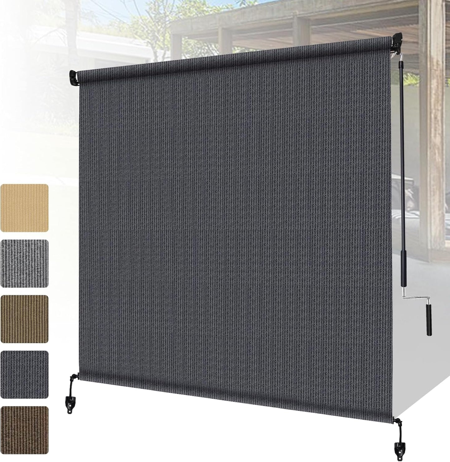 Shade&Beyond Outdoor Roller Shades with Splicing Design, 8' W x 8' H Cordless Patio Roll Up Blinds, Exterior Shade Cloth Roll for Porch, Gazebo, Pergola, Balcony, Gray