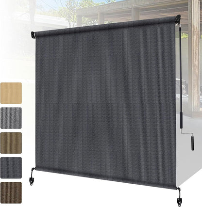 Shade&Beyond Outdoor Roller Shades with Splicing Design, 8' W x 8' H Cordless Patio Roll Up Blinds, Exterior Shade Cloth Roll for Porch, Gazebo, Pergola, Balcony, Gray