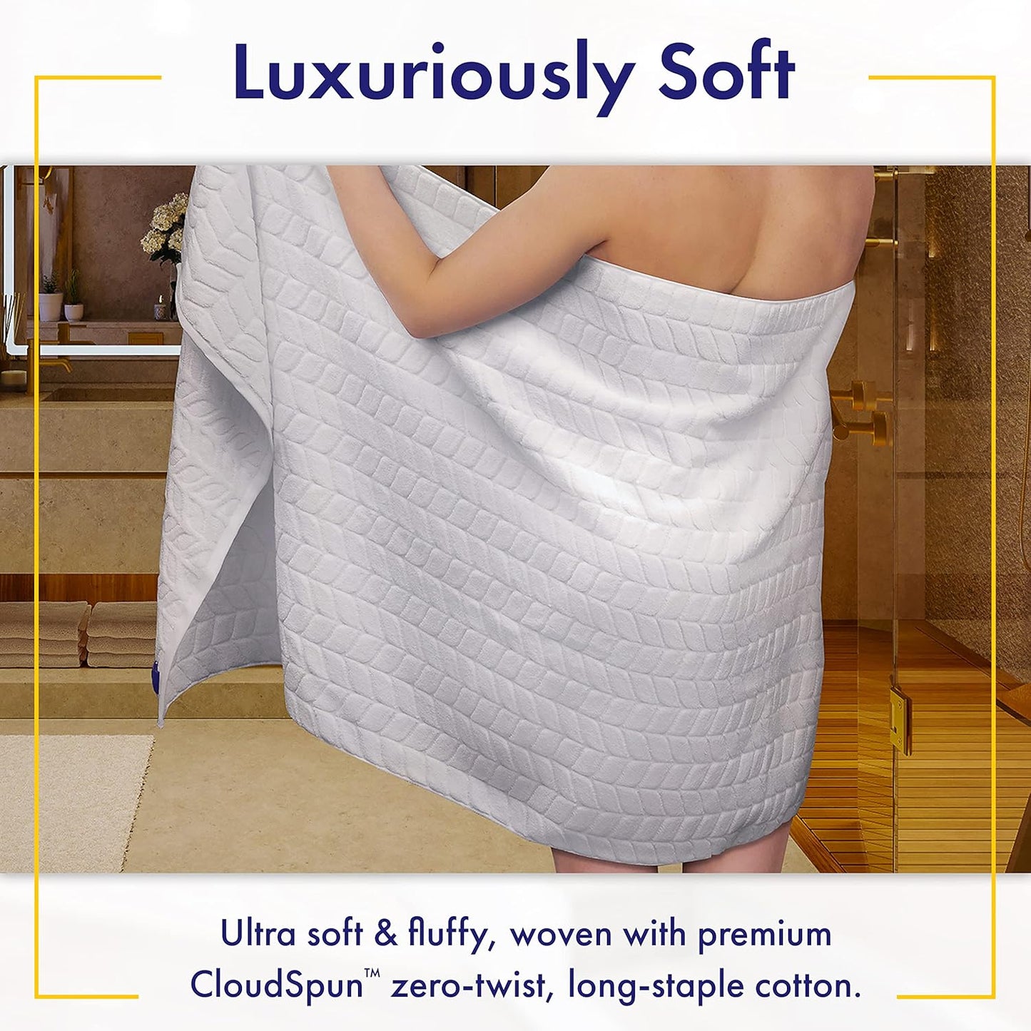Ultra Soft & Stylish 700 GSM Luxury Bath Sheets | Pack of 2 | Extra Large 35x70 Inches | 100% Zero-Twist, Long-Staple Cotton | Remarkably Absorbent (White)