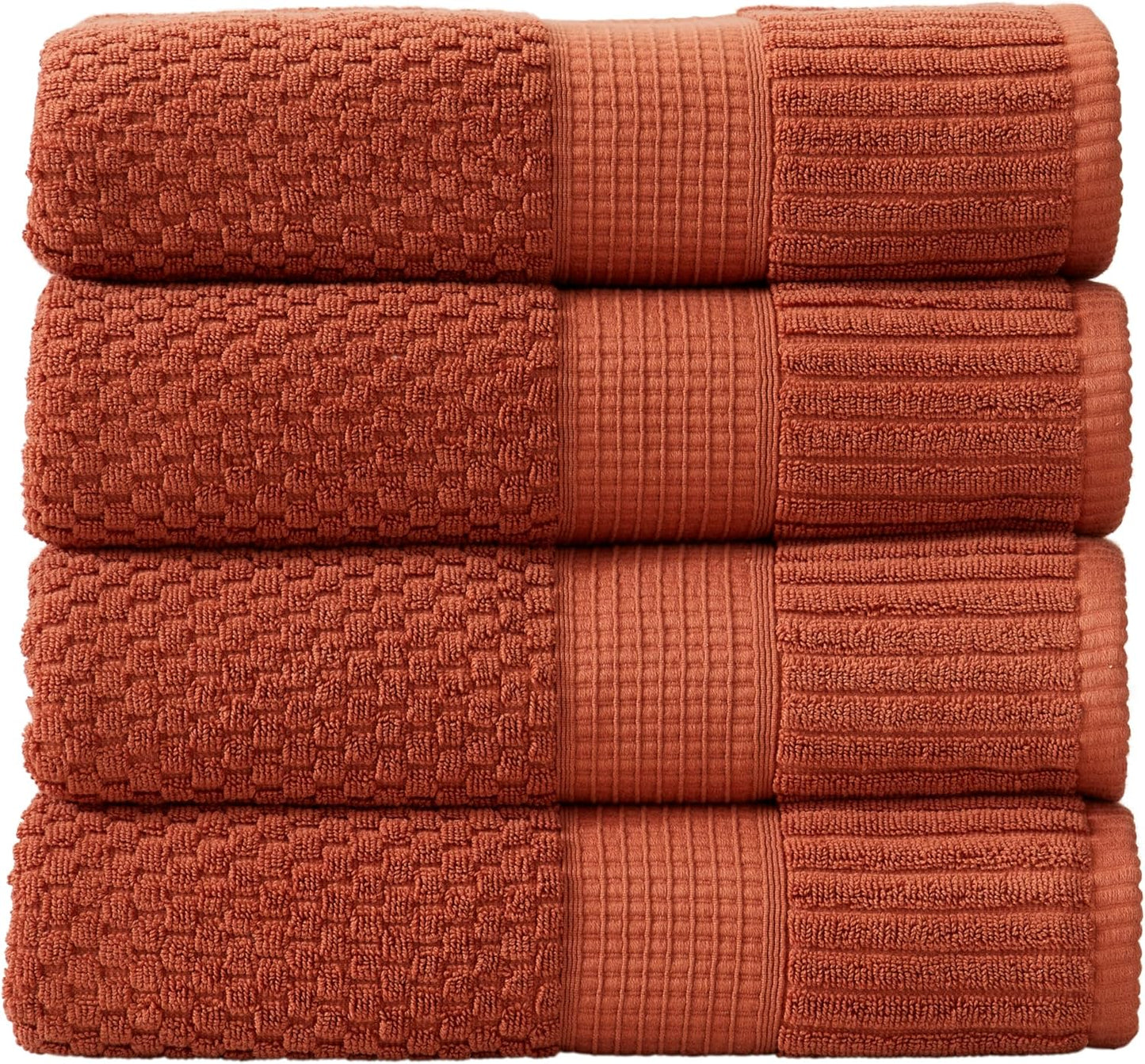 NY Loft 100% Cotton 4 Pack Bath Towels, 30" x 52", Soft & Absorbent, Quick Dry, Textured - Trinity Collection, Bright White