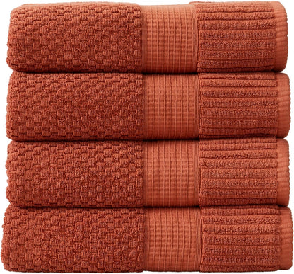 NY Loft 100% Cotton 4 Pack Bath Towels, 30" x 52", Soft & Absorbent, Quick Dry, Textured - Trinity Collection, Bright White