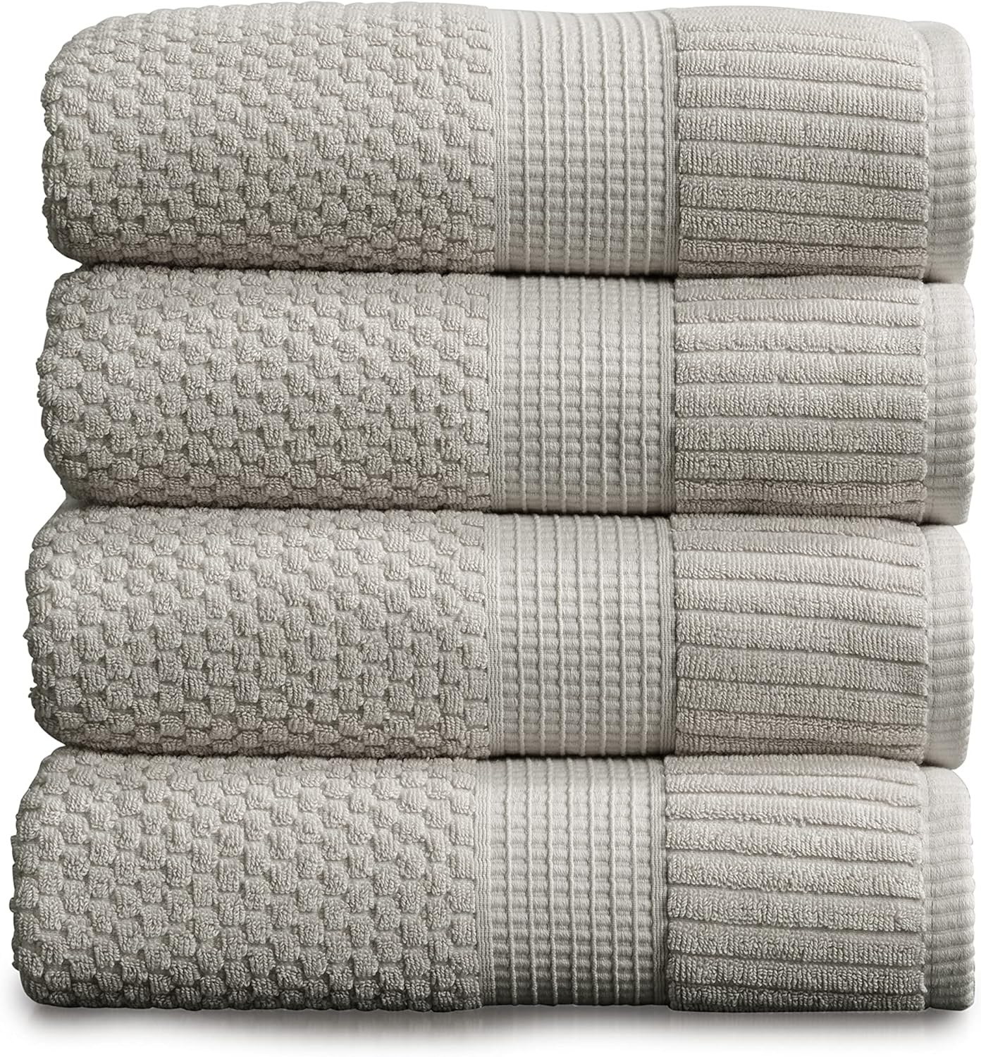 NY Loft 100% Cotton 4 Pack Bath Towels, 30" x 52", Soft & Absorbent, Quick Dry, Textured - Trinity Collection, Bright White