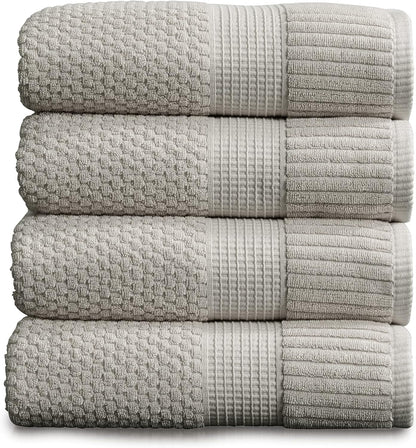 NY Loft 100% Cotton 4 Pack Bath Towels, 30" x 52", Soft & Absorbent, Quick Dry, Textured - Trinity Collection, Bright White