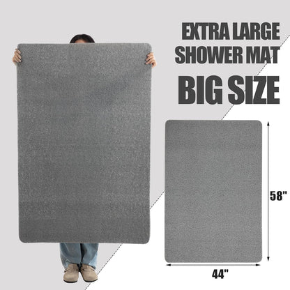 HOMBYS 58 x 44 Extra Large Shower Mat for Shower Stall Tub, Non Slip Bath Mat Bathroom Accessories, PVC Loofah Mats for Shower and Bathroom, Quick Drying, (Grey, 58"x44")