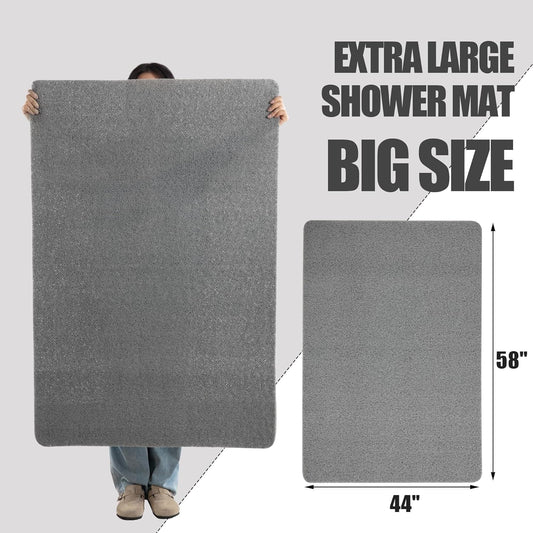 HOMBYS 58 x 44 Extra Large Shower Mat for Shower Stall Tub, Non Slip Bath Mat Bathroom Accessories, PVC Loofah Mats for Shower and Bathroom, Quick Drying, (Grey, 58"x44")
