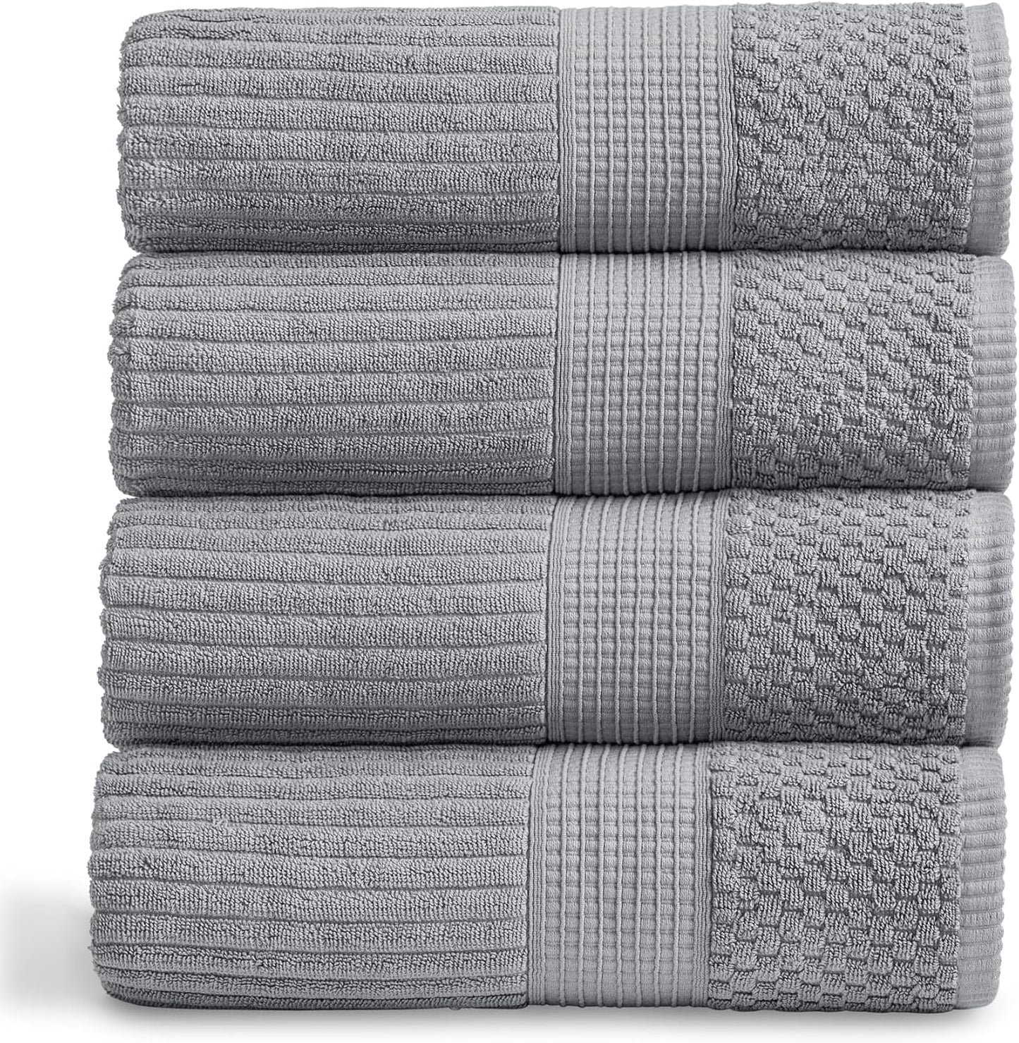 Springtree Home 100% Cotton Bath Towel Set of 4 | Super Soft & Absorbent with Quick-Dry Fibers | 4 Bath Towels | Textured and Durable Cotton | Krista Collection - Bright White