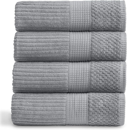 Springtree Home 100% Cotton Bath Towel Set of 4 | Super Soft & Absorbent with Quick-Dry Fibers | 4 Bath Towels | Textured and Durable Cotton | Krista Collection - Bright White