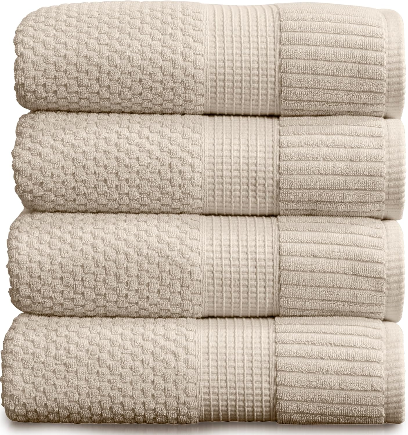 NY Loft 100% Cotton 4 Pack Bath Towels, 30" x 52", Soft & Absorbent, Quick Dry, Textured - Trinity Collection, Bright White