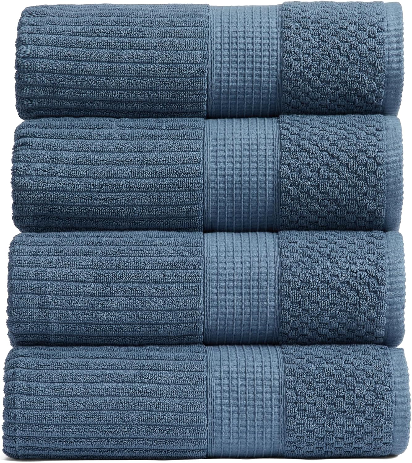 Springtree Home 100% Cotton Bath Towel Set of 4 | Super Soft & Absorbent with Quick-Dry Fibers | 4 Bath Towels | Textured and Durable Cotton | Krista Collection - Bright White