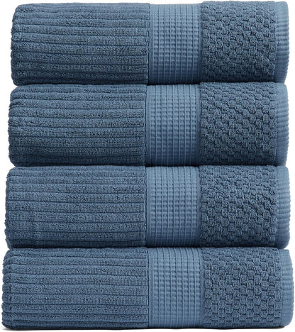 Springtree Home 100% Cotton Bath Towel Set of 4 | Super Soft & Absorbent with Quick-Dry Fibers | 4 Bath Towels | Textured and Durable Cotton | Krista Collection - Bright White