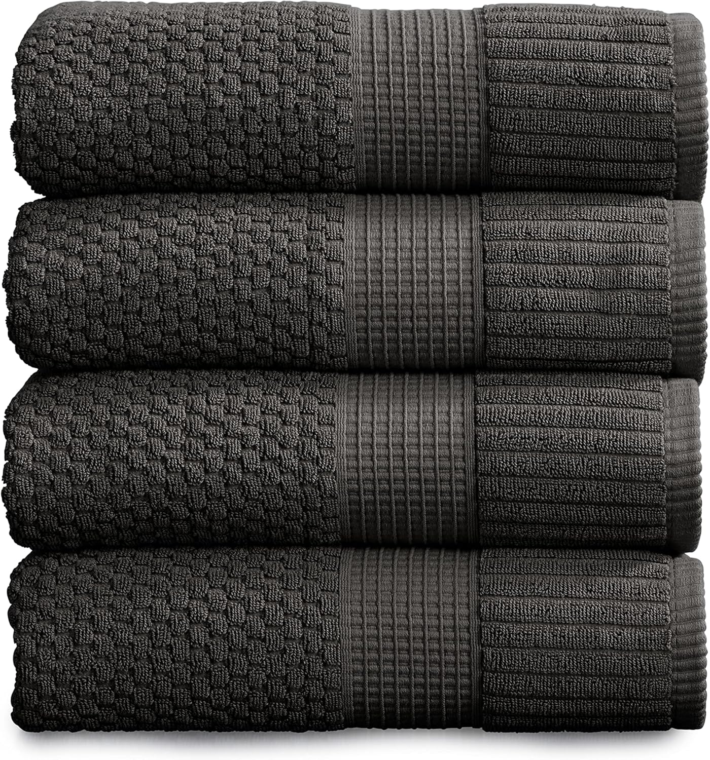 NY Loft 100% Cotton 4 Pack Bath Towels, 30" x 52", Soft & Absorbent, Quick Dry, Textured - Trinity Collection, Bright White