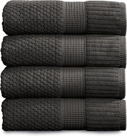 NY Loft 100% Cotton 4 Pack Bath Towels, 30" x 52", Soft & Absorbent, Quick Dry, Textured - Trinity Collection, Bright White