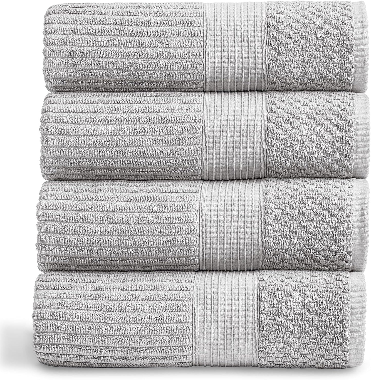 Springtree Home 100% Cotton Bath Towel Set of 4 | Super Soft & Absorbent with Quick-Dry Fibers | 4 Bath Towels | Textured and Durable Cotton | Krista Collection - Bright White
