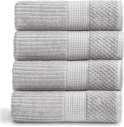 Springtree Home 100% Cotton Bath Towel Set of 4 | Super Soft & Absorbent with Quick-Dry Fibers | 4 Bath Towels | Textured and Durable Cotton | Krista Collection - Bright White