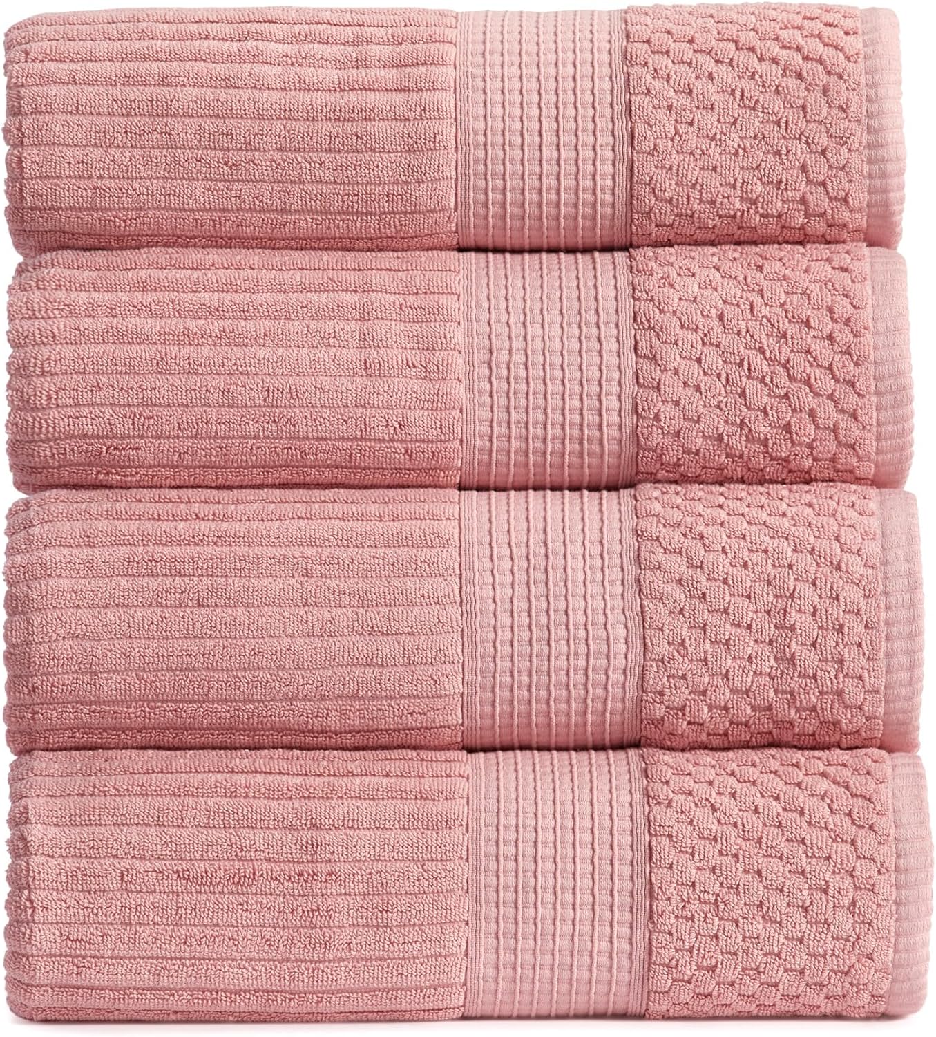 Springtree Home 100% Cotton Bath Towel Set of 4 | Super Soft & Absorbent with Quick-Dry Fibers | 4 Bath Towels | Textured and Durable Cotton | Krista Collection - Bright White