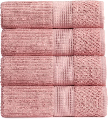 Springtree Home 100% Cotton Bath Towel Set of 4 | Super Soft & Absorbent with Quick-Dry Fibers | 4 Bath Towels | Textured and Durable Cotton | Krista Collection - Bright White