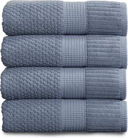 NY Loft 100% Cotton 4 Pack Bath Towels, 30" x 52", Soft & Absorbent, Quick Dry, Textured - Trinity Collection, Bright White