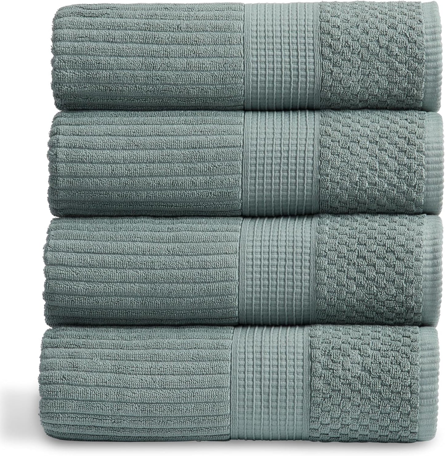 Springtree Home 100% Cotton Bath Towel Set of 4 | Super Soft & Absorbent with Quick-Dry Fibers | 4 Bath Towels | Textured and Durable Cotton | Krista Collection - Bright White