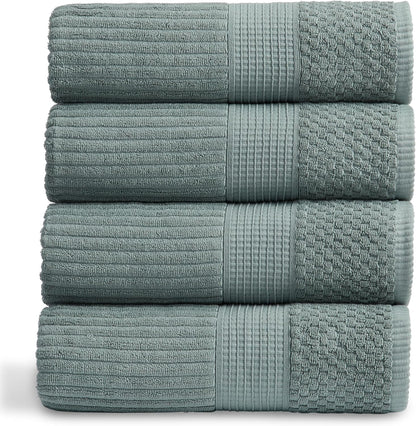 Springtree Home 100% Cotton Bath Towel Set of 4 | Super Soft & Absorbent with Quick-Dry Fibers | 4 Bath Towels | Textured and Durable Cotton | Krista Collection - Bright White