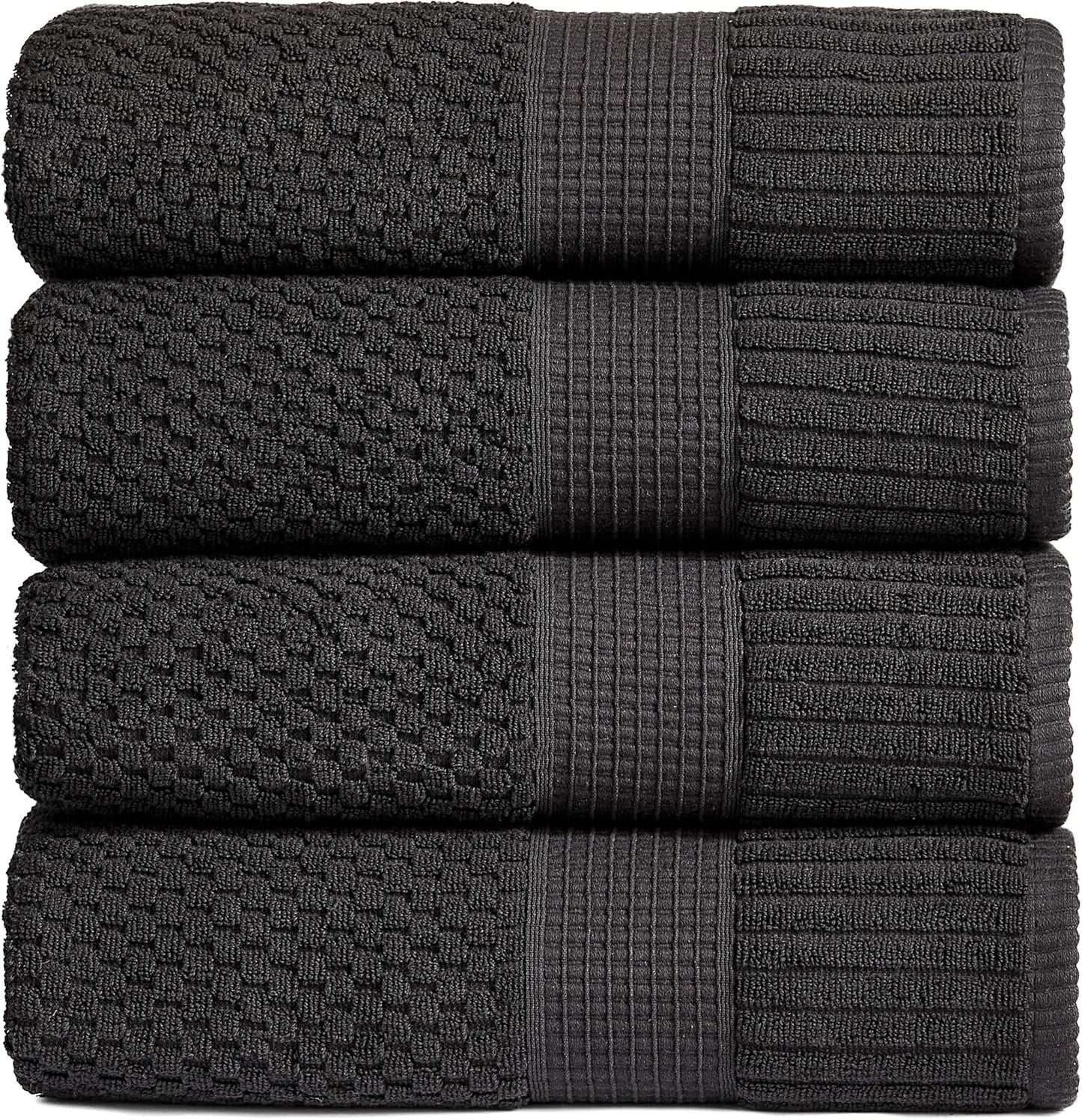 NY Loft 100% Cotton 4 Pack Bath Towels, 30" x 52", Soft & Absorbent, Quick Dry, Textured - Trinity Collection, Bright White