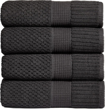 NY Loft 100% Cotton 4 Pack Bath Towels, 30" x 52", Soft & Absorbent, Quick Dry, Textured - Trinity Collection, Bright White