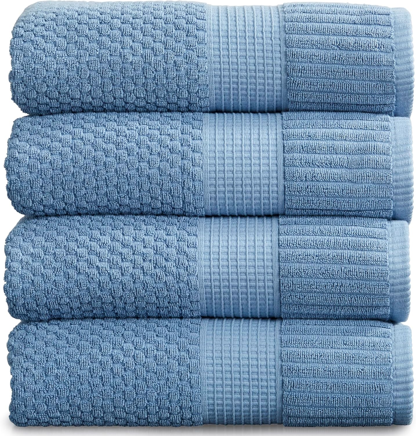 NY Loft 100% Cotton 4 Pack Bath Towels, 30" x 52", Soft & Absorbent, Quick Dry, Textured - Trinity Collection, Bright White