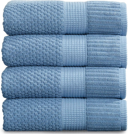 NY Loft 100% Cotton 4 Pack Bath Towels, 30" x 52", Soft & Absorbent, Quick Dry, Textured - Trinity Collection, Bright White